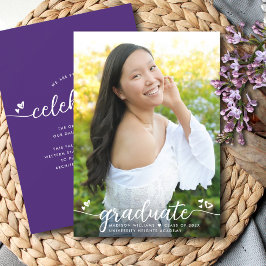 Lila Abschluss Foto Moderne kalligraphische Herzen Ankündigung