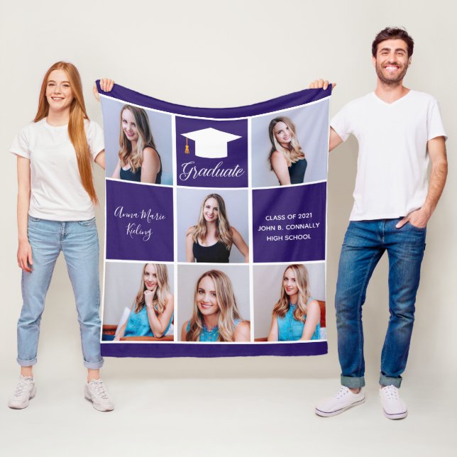 Lila Abschluss Senior Foto Collage Custom Fleecedecke (Beispiel)