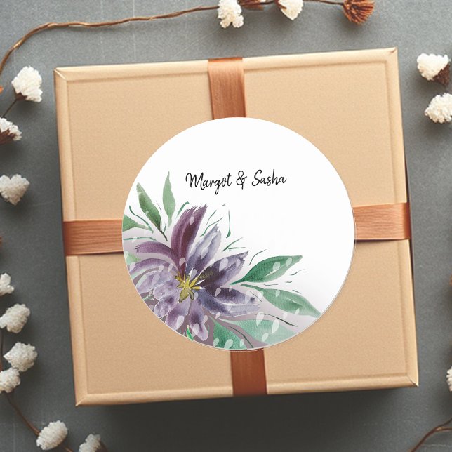 Lila Abstrakt Boho Lotus Watercolor Runder Aufkleber (Von Creator hochgeladen)