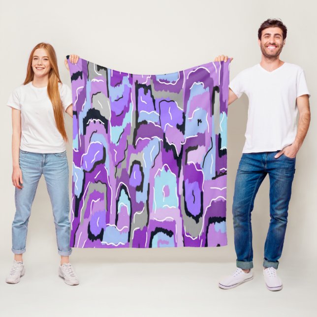 Lila Abstrakt mit Blau und Schwarz Fleecedecke (Beispiel)