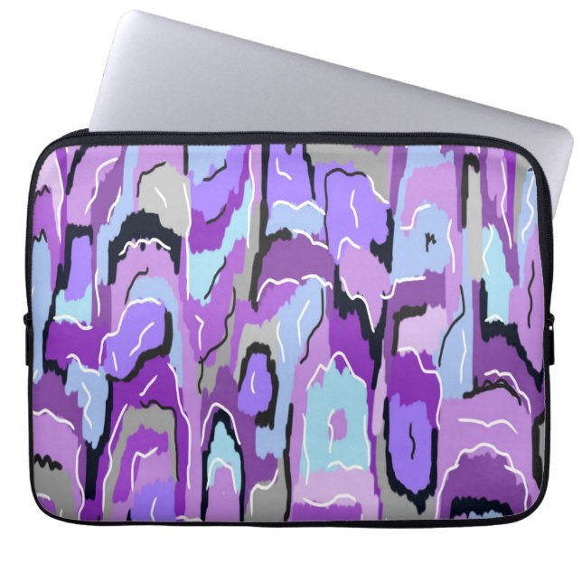 Lila Abstrakt mit blauen und schwarzen Akzenten Laptopschutzhülle (Vorderseite)
