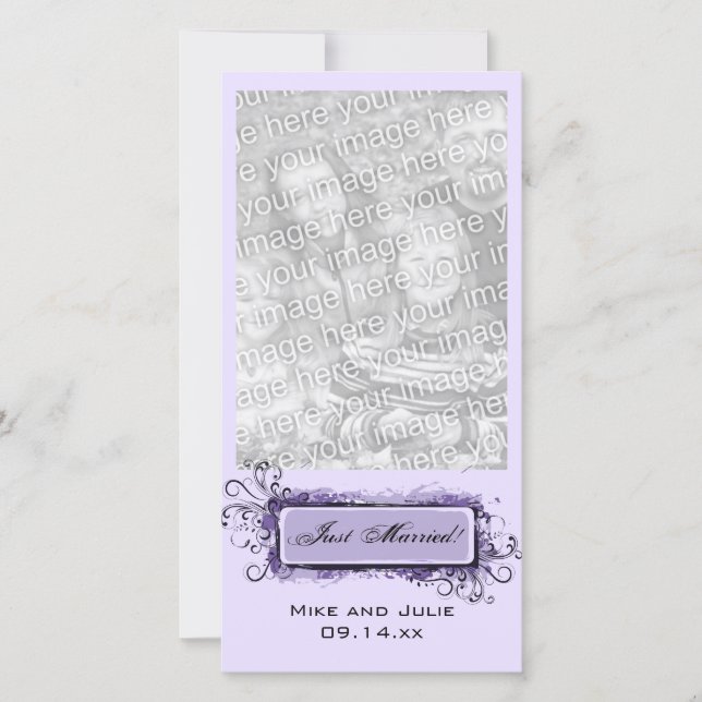 Lila Abstrakte Floral Just Married Ankündigung (Vorderseite)