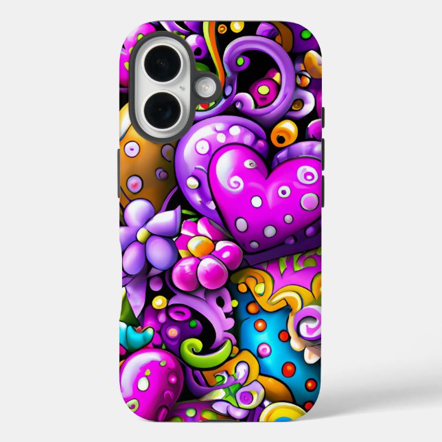 Lila abstrakte Herzen und Blumen Case-Mate iPhone Hülle (Rückseite)