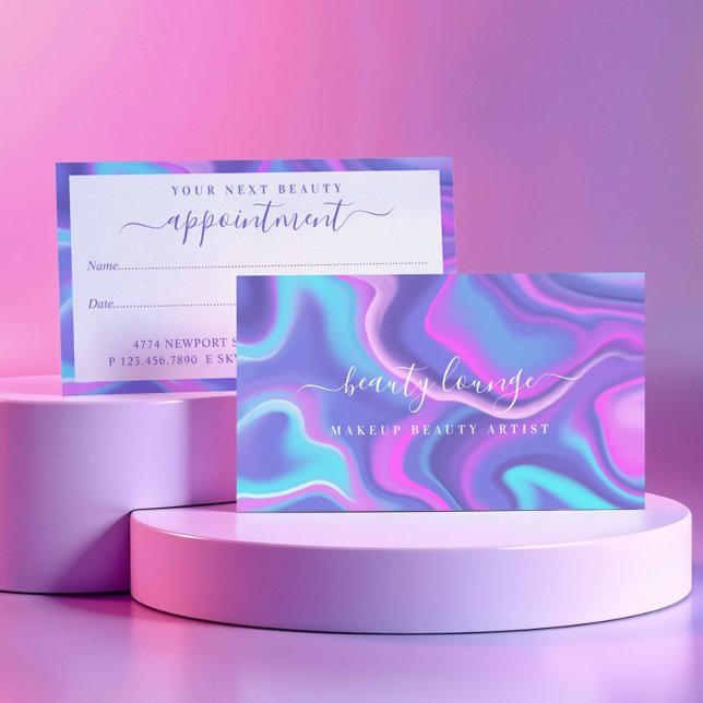 Lila Abstrakte holografische Schönheit Terminkarte (Purple Abstract Iridescent Holographic Beauty Appointment Card)