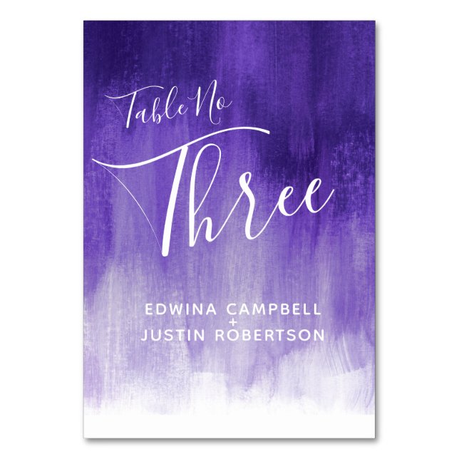 Lila abstrakte Wäsche Moderne Tischnummer drei (Vorderseite)