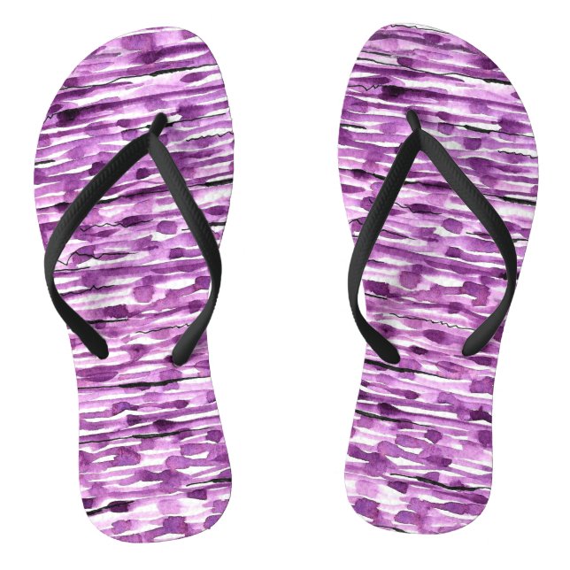 Lila Abstrakte Wasserfarben Streifen Flip Flops (Fußbett)