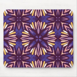 Lila Abstraktes Blumenmuster Yellow Indigo Boho Mousepad