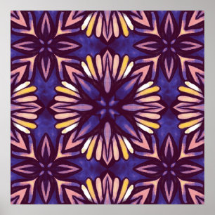 Lila Abstraktes Blumenmuster Yellow Indigo Boho Poster