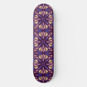 Lila Abstraktes Blumenmuster Yellow Indigo Boho Skateboard