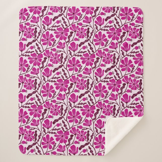 Lila Abstraktes Mittelalter Moderne Blume Sherpadecke (Vorderseite)