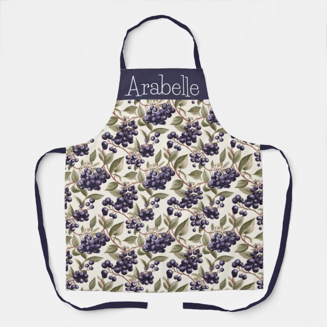 Lila Acai Berries mit grüner Blätter Schürze (Vorderseite)