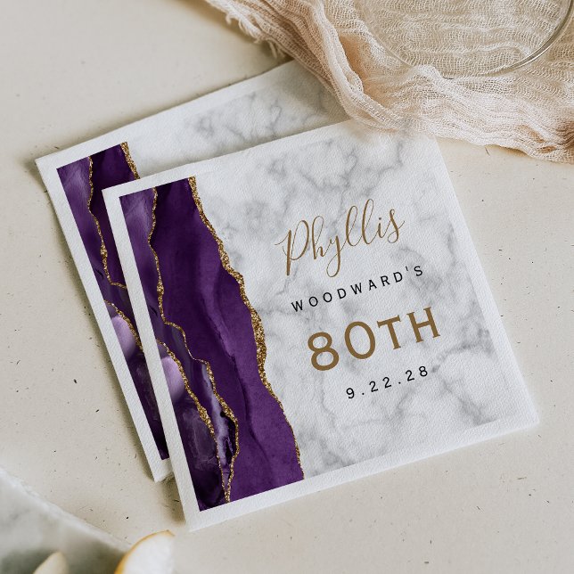 Lila Achat-Marmor Goldschrift 80. Geburtstag Serviette (Von Creator hochgeladen)