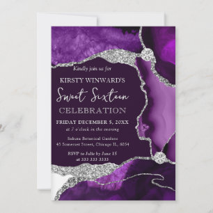 Lila Achat & Silber Glitter Sweet Sixteen Einladung