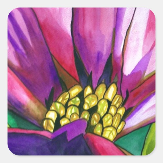 Lila afrikanische Daisy Aquarellkunst Blume Quadratischer Aufkleber (Vorderseite)