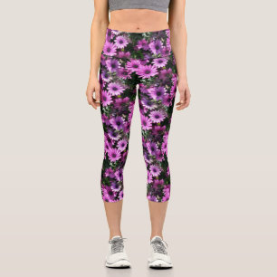 Lila afrikanisches Daisy-Blume Naturmuster Capri Leggings