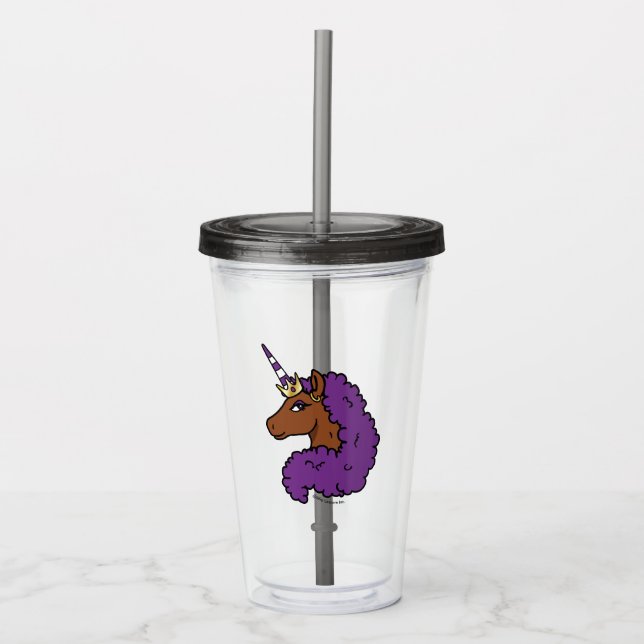 Lila Afro Unicorn Acryltrinkbecher (Vorderseite)