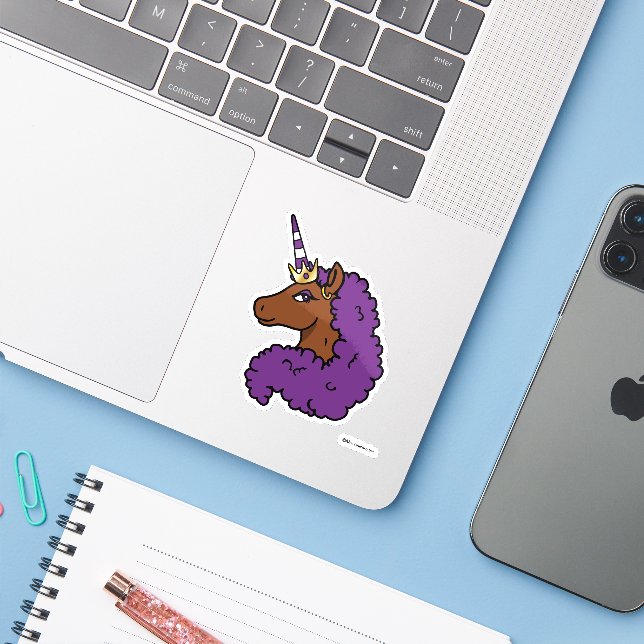 Lila Afro Unicorn Aufkleber (Laptop mit iPhone)