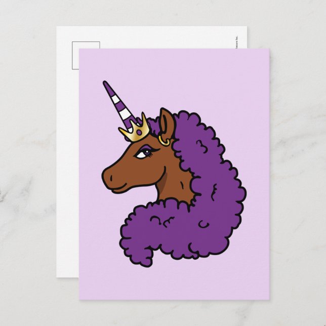 Lila Afro Unicorn Postkarte (Vorne/Hinten)