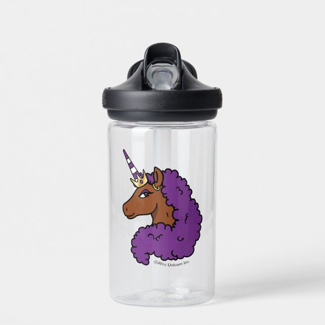 Lila Afro Unicorn Trinkflasche (Vorne)