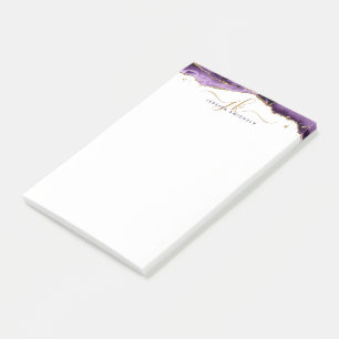 Lila Agate Geode Gold Glitzer Script Monogram Post-it Klebezettel