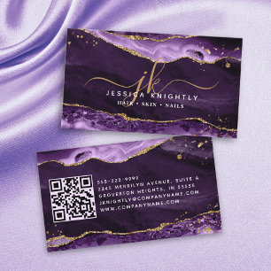 Lila Agate Geode Monogram Gold Script Visitenkarte