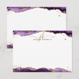 Lila Agate Geode Script Monogram Gold Glitzer Mitteilungskarte