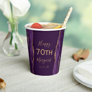 Lila Agate Gold Glitzer Plum 70. Geburtstag Pappbecher