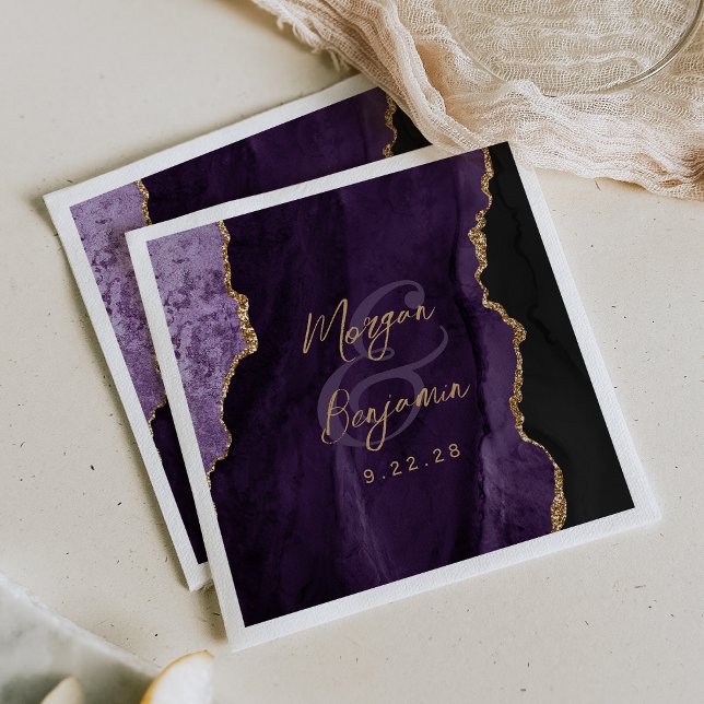 Lila Agate Gold Script Wedding Serviette (Von Creator hochgeladen)