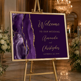 Lila Agate Gold Script Wedding Willkommen Poster