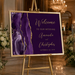 Lila Agate Gold Script Wedding Willkommen Poster