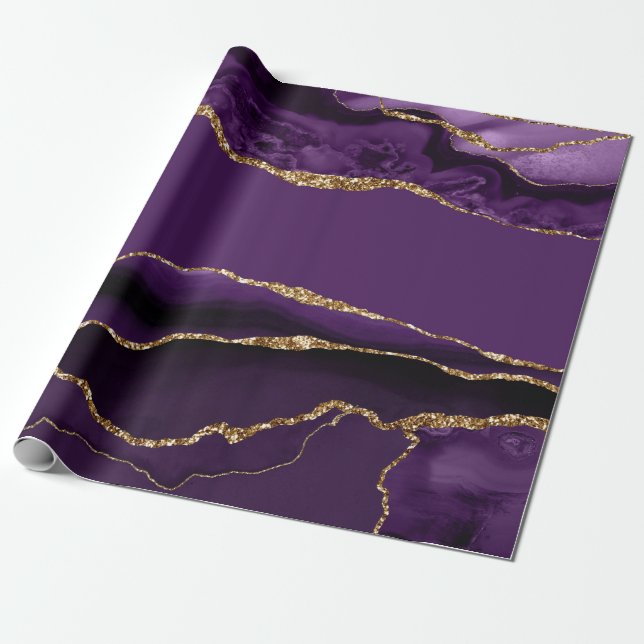Lila Agate Imitats Gold Glitzer Geschenkpapier (Ungerollt)