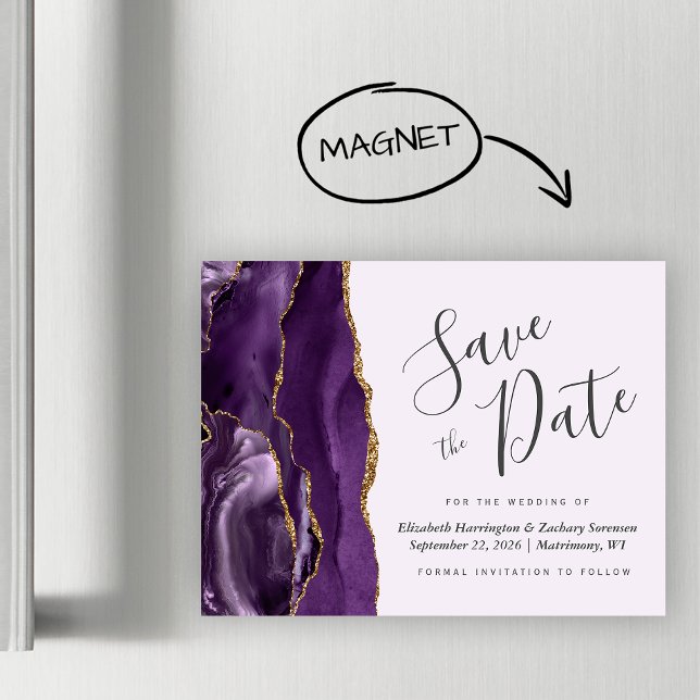 Lila Agate Lilac Wedding Magnetic Save the Date Magnetkarte (Von Creator hochgeladen)