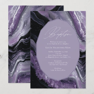 Lila Agate Modern Baby Christening Taufe Einladung