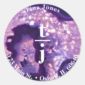 Lila Agate Monogram-Adressenlabel Runder Aufkleber