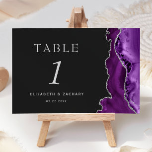 Lila Agate Silver Dark Wedding Tischnummer