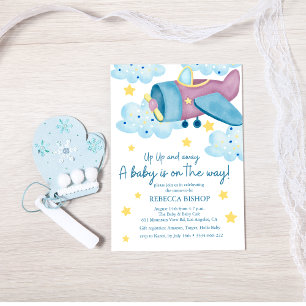 Lila Airplane Babydusche auf und ab Einladung