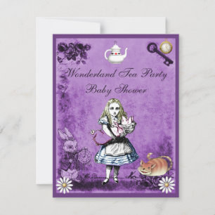 Lila Alice im Wunderland Tea Party Babydusche Einladung