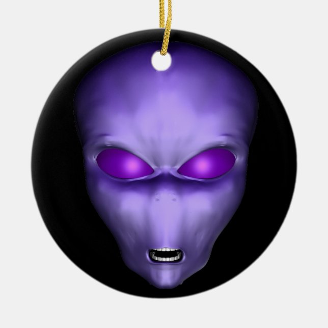 Lila Alien Keramik Ornament (Vorne)