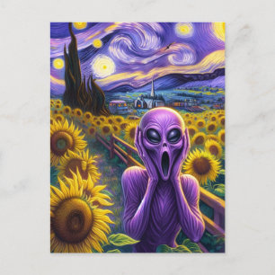 Lila Alien schreit Sonnenblumen Imitate Van Gogh Postkarte