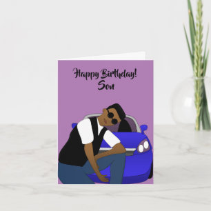 Lila Alles Gute zum Geburtstag Sohn Afroamerikaner Karte