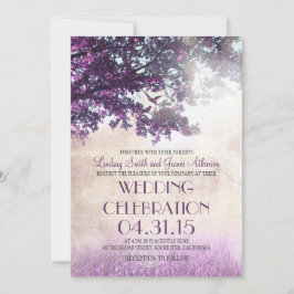 Lila alte Eiche & Liebesvögel Hochzeit lädt ein Einladung