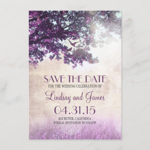 Lila alte Eichenbaumromantik speichern Dattelkarte Save The Date