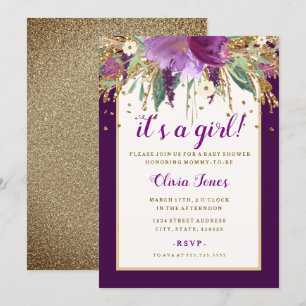 Lila Amethyst Baby-Duschen-mit Blumeneinladung Einladung