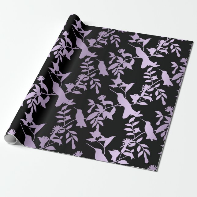 Lila Amethyst Black Foils Hummingbird Blume Geschenkpapier