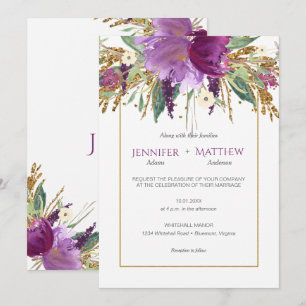 Lila Amethyst-Blumen Gold-Glitter-Einladungen Einladung