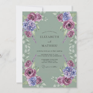 Lila Amethyst Celadon Blatt Hochzeit Einladung