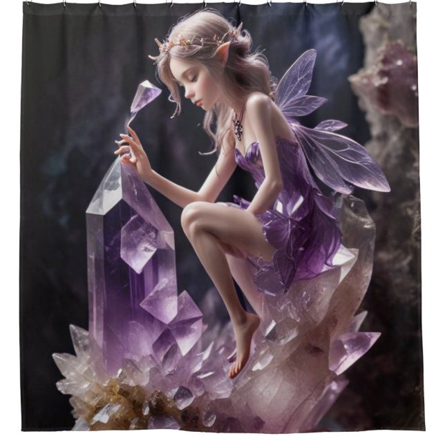 Lila Amethyst Crystal Fantasy Duschvorhänge Duschvorhang (Vorderseite)