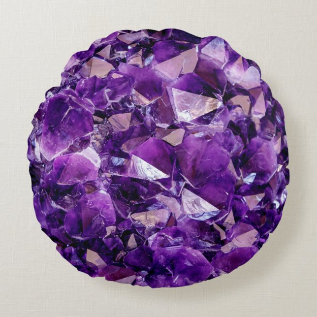 Lila Amethyst Crystal Gem Round Throw Kissen (Vorderseite)