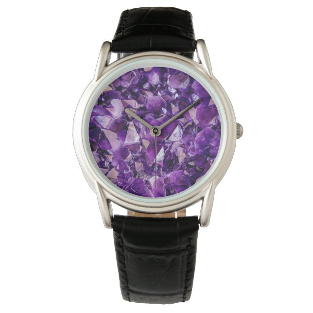 Lila Amethyst Crystal Geode Gems Wrist Watch Armbanduhr (Vorderseite)