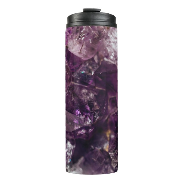 Lila Amethyst Crystal Quartz Energiepmuster Thermosbecher (Vorderseite)